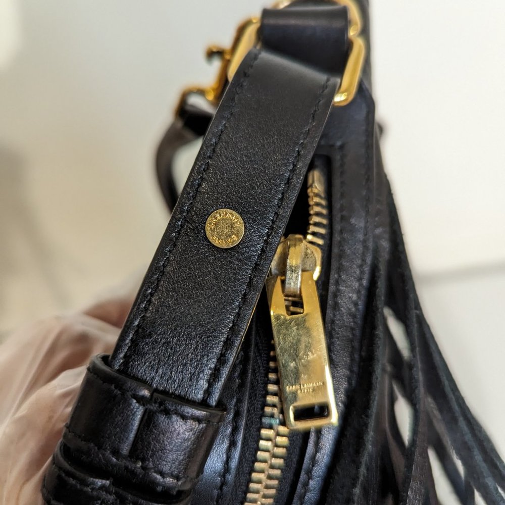YSL Yves SAINT LAURENT Small Fringe Bucket Bag black gold vintage  Emmanuell - Picture 7 of 12